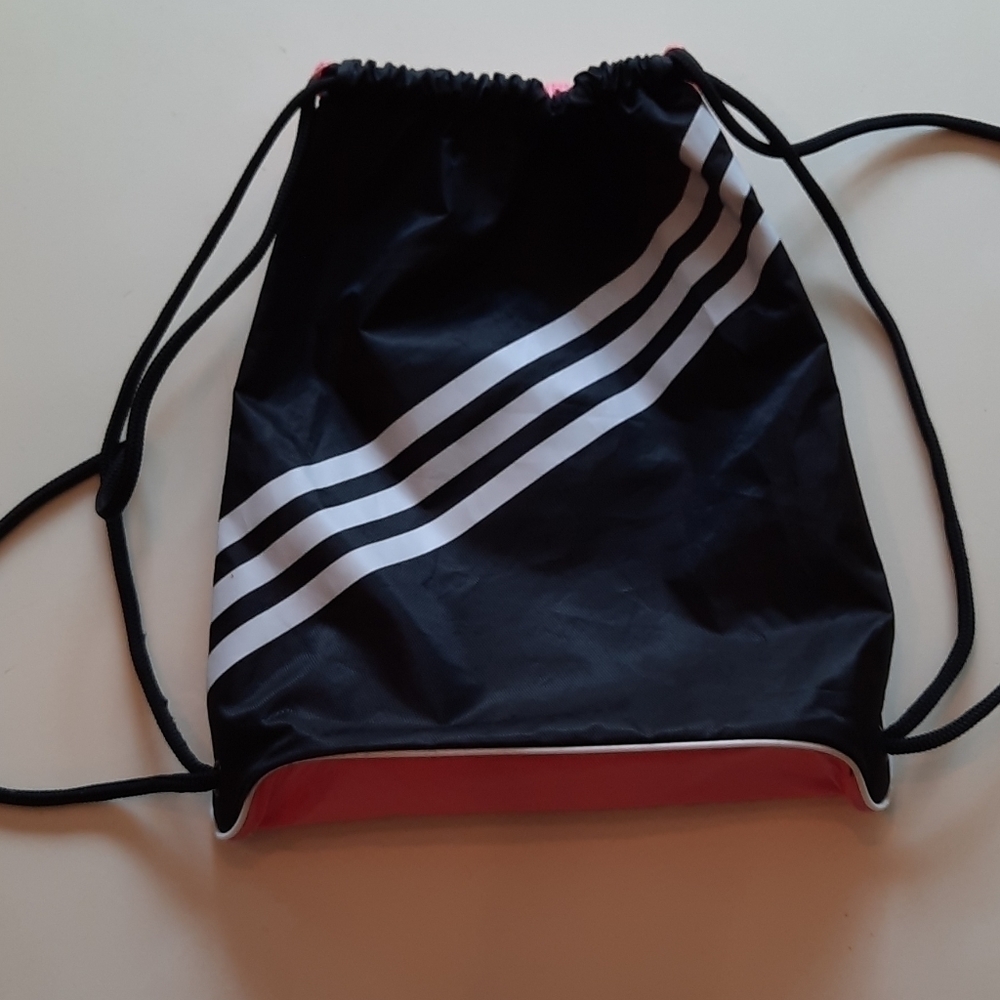 Adidas Pink Black Drawstring Gym Sack Backpack Sport Training Bag - Picture 2 of 10